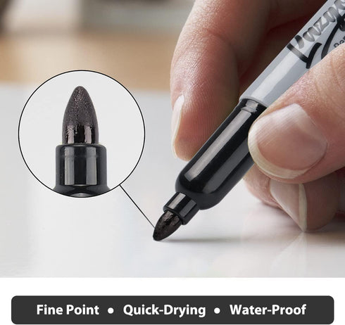 Permanent Markers Bulk, 32 Pack Black Permanent Marker Set, Fine Tip, Waterproof Markers, Premium Smear Proof Pens, Waterproof, Quick Drying, Offi...