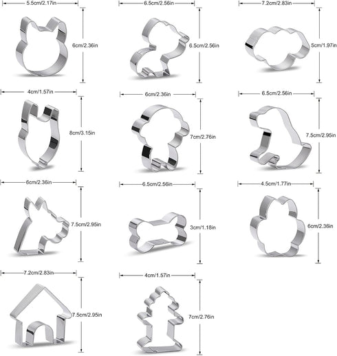 Dog Cookie Cutter Shapes Set of 11 - Metal Animal Dog Theme Biscuit Cutter Molds Includes Corgi, Poodle, Teddy Dog, Alaska, Bichon Frise, Labrador...