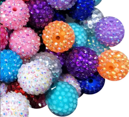 50Pcs Resin Rhinestone Beads, Loose Chunky Bubblegum Beads, Round Pave Disco Ball Beads, Gradient Shaped Spacer Beads for Jewelry Making DIY Craft...