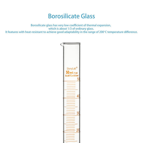 stonylab Graduated Cylinder, 2-Pack B Grade Borosilicate Glass Cylinder with Stable Hexagonal Base, 50 ml...