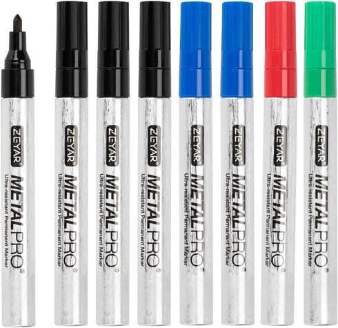 ZEYAR Permanent Markers, Medium Bullet Tip, Aluminum Barrel, Waterproof ink, Quick Dry, Great on Plastic,Wood,Stone,Metal and Glass (4 Black&2 Blu...