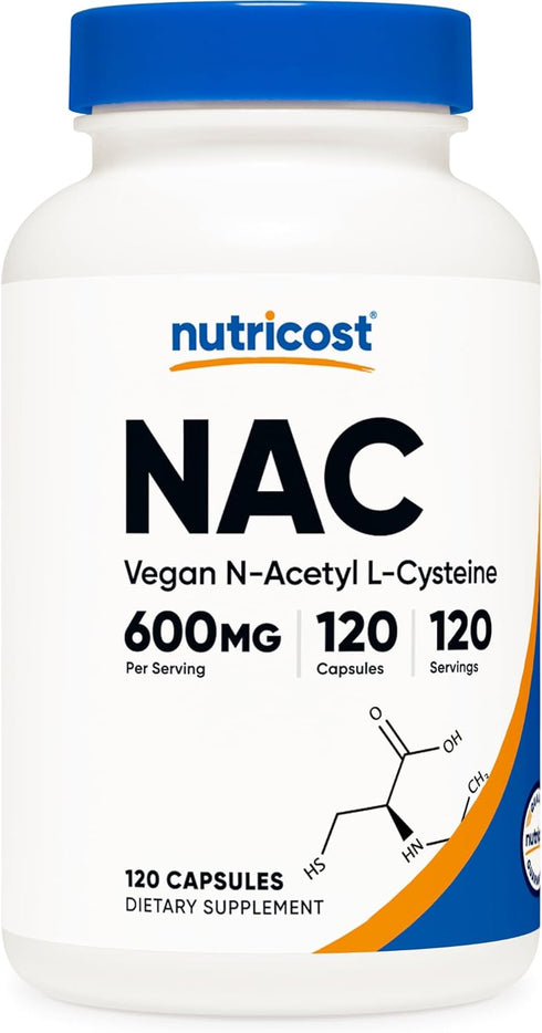 Nutricost N-Acetyl L-Cysteine (NAC) 600mg, 120 Vegetarian Capsules - Non-GMO, Gluten Free, Vegetarian Caps...