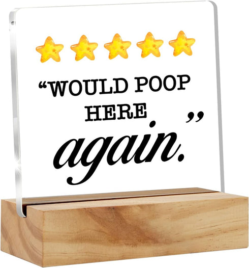 Would Poop Here Again Five Stars Bathroom Desk Decor Acrylic Desk Sign Restroom Toilet Acrylic Plaque Home Bathroom Desk Shelf Decoration 4.7"x4.7...