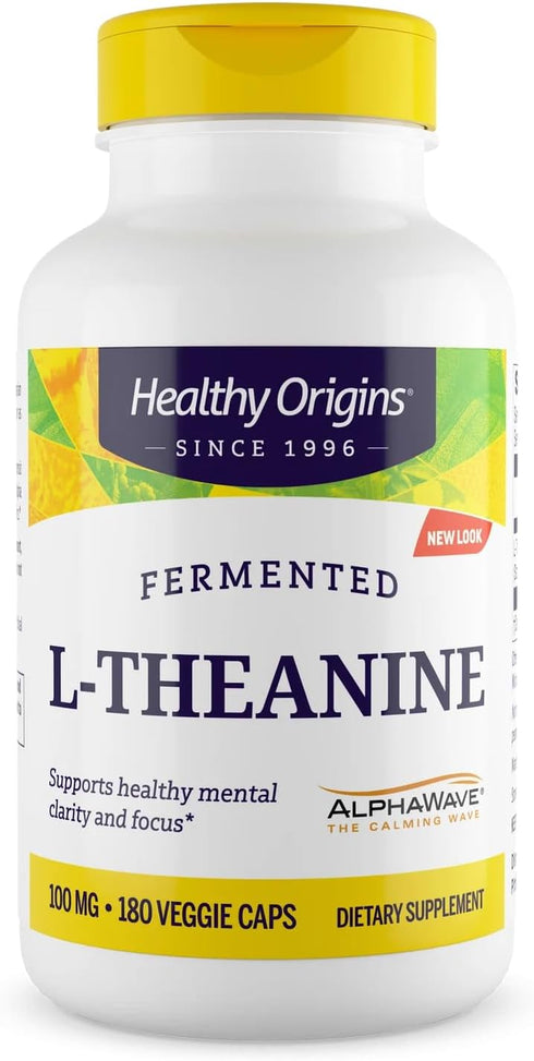 Healthy Origins L-Theanine 100 mg (AlphaWave, Supports Relaxation Without Drowsiness, Brain Support, Non-GMO, Gluten Free), 180 Veggie Caps...