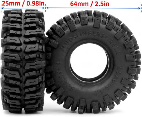 HOBBYSOUL 1.0 Mud Slingers Tires 64 * 25mm Super Soft Sticky 1.0 Crawler Tires for RC 1/24 AX24 SCX24 FCX24 1/18 TRX4M Upgrade...