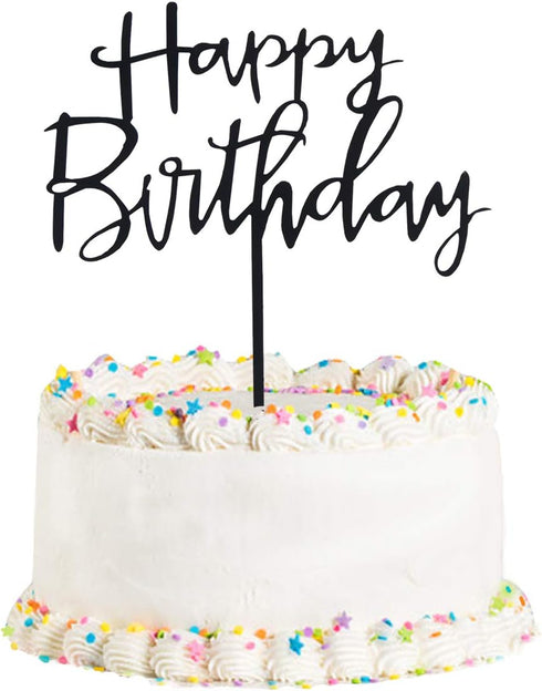 Happy Birthday Cake Topper. Cake Party Decorations, Acrylic Black Birthday cake Topper...
