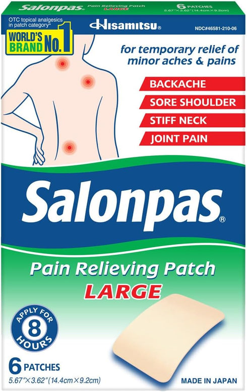 Salonpas Pain Relieving Patch, LARGE, 6 Count, for Back, Neck, Shoulder, Knee Pain and Muscle Soreness, 8 Hour Pain Relief...