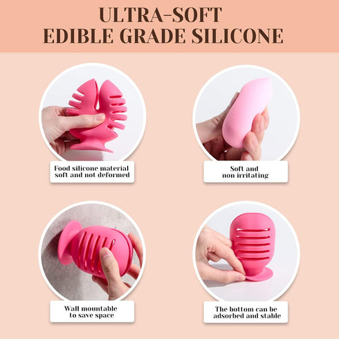 BS-MALL Makeup Sponge Holder & Makeup Sponges – Durable Silicone Holders with Suction Cups for Travel – Portable and Versatile...