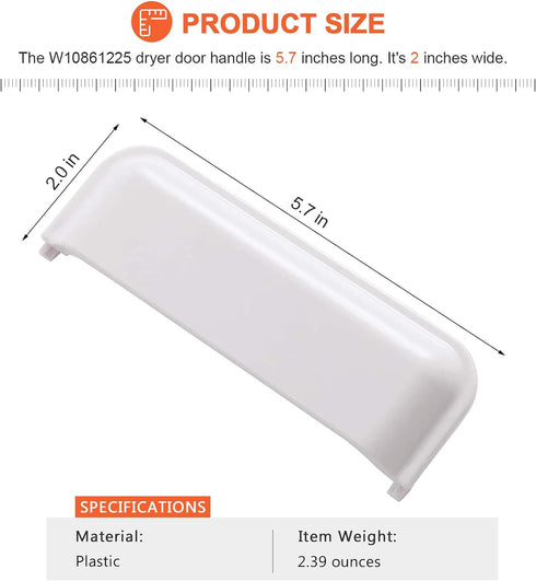 Beaquicy W10714516 W10861225 Dryer Door Handle Replacement Replacement for Whirl-Pool Ken-More Dryer - Replaces AP5999398 PS11731583 W10861225VP - Pack of 2