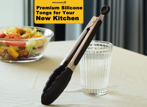 9-Inch Serving Tongs Silicone Tongs, Set of 3 (Black White Gray)...