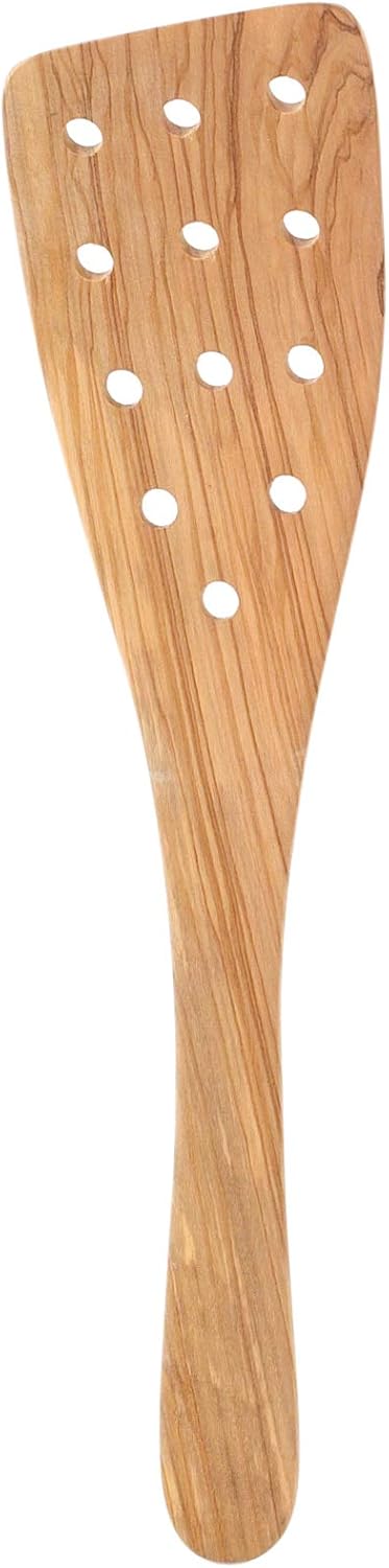 Eddington Italian Olive Wood Wide Pierced Spatula, Handcrafted in Europe, 12.5-Inches...