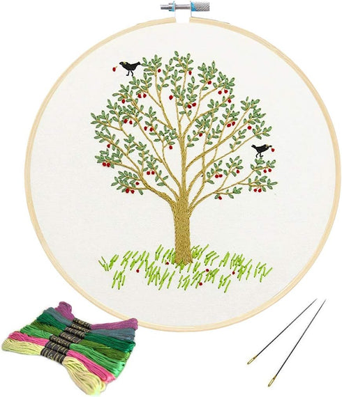 Full Range of Embroidery Starter Kit with Pattern, Kissbuty Cross Stitch Kit Including Embroidery Cloth with Plant Pattern, Bamboo Embroidery Hoop...