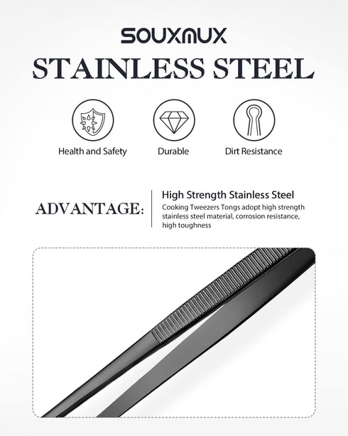 12-inch Cooking Tweezer and Offset Tweezer Set, Tongs Precision Serrated Tips, Stainless Steel Professional Chef Tweezer Kitchen Tools for BBQ, Pl...