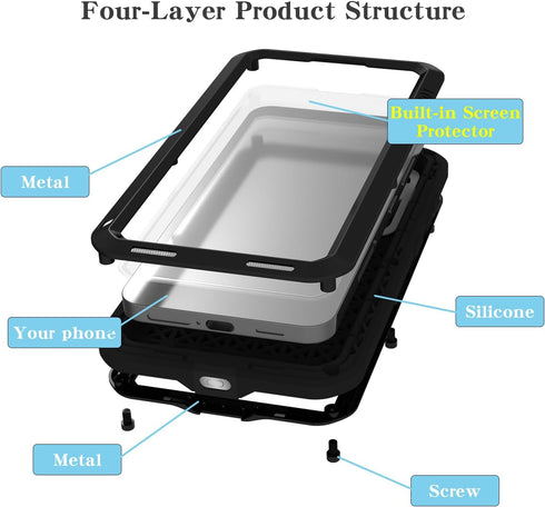 LOVE MEI Military Rugged Case For Samsung Galaxy S24 5G, with Tempered Glass Screen Protector, Shockproof Dustproof Scratch Proof Hybrid Metal and...