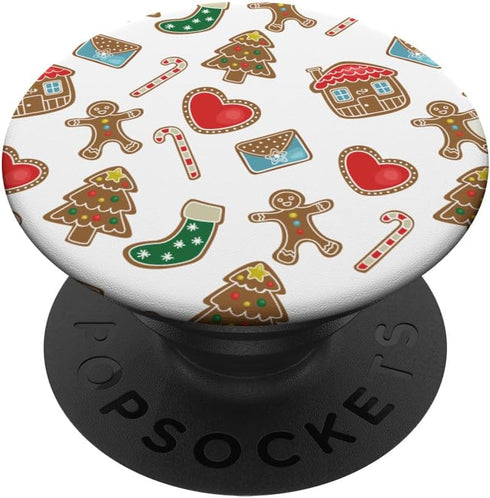 Christmas Gingerbread Pattern Cookie Xmas PopSockets Standard PopGrip...
