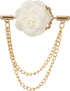 White Flower with Double Hanging Chain Lapel Pin Brooch...