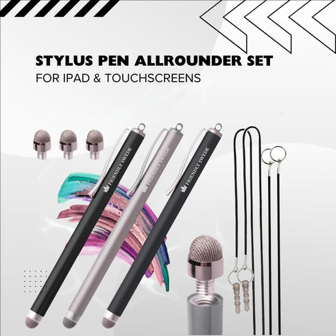 The Friendly Swede Mesh Tip Stylus Pen for Touchscreen — 3-Pack Micro-Knit Capacitive Stylus Pen for iPad & iPhone with 3 Replaceable Fiber Tips, ...