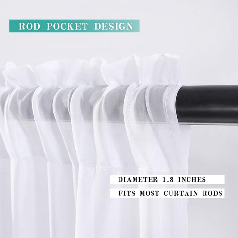 MIULEE Window Valance Half Sheer Curtains Rod Pocket Voile Drapes Extra Wide for Small Window Kitchen Cafe One Panel 60 x 18 Inch White...