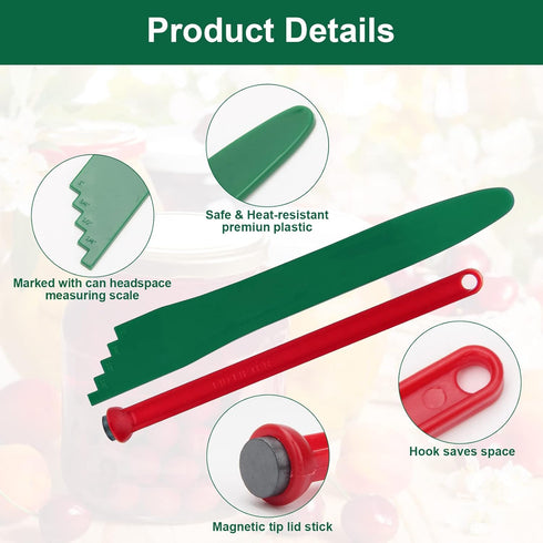 4 PCS Canning Kits- Include Magnetic Lid Lifter and Bubble Popper Heat Resistant Home Easy Canning Tools (Red+Green)...