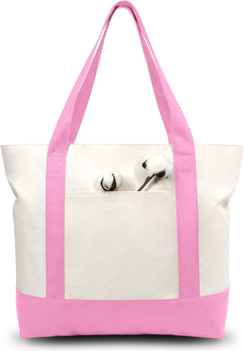 TOPDesign 1-Pack Canvas Tote Bag with an External Pocket, Reusable Grocery Shopping Bag, Top Zipper Closure, Daily Essentials (Pink/Natural)...
