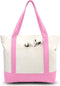 TOPDesign 1-Pack Canvas Tote Bag with an External Pocket, Reusable Grocery Shopping Bag, Top Zipper Closure, Daily Essentials (Pink/Natural)...
