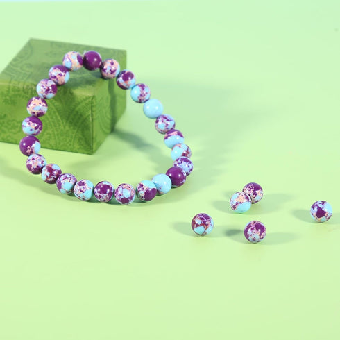 Purple-Blue Imperial Jasper Beads 48pcs 8mm Stone Beading Loose Gemstones Hole Size 1mm DIY Smooth Bead for Bracelet Necklace Earrings Jewelry Mak...