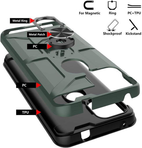 for T-Mobile Revvl 5G Case with 2 Tempered Glass Screen Protector, Full Body Hybrid Hard PC Soft TPU Rotating Kickstand Ring Military Grade Shockp...