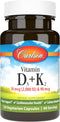 Carlson - Vitamin D3 + K2, 50 mcg (2000 IU) Vitamin D3 & 90 mcg Vitamin K2 as MK7, Bone Support, Calcium Absorption, 120 Capsules...