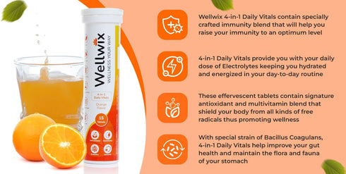 4-in-1 Daily Vitals for Wellness - Electrolytes, Immunity, Antioxidants and Probiotics. Vitamin C 1000 mg, Sodium 200 mg, Potassium 100 mg, Vitami...