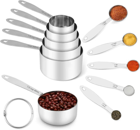 Joyhill Measuring Cups and Spoons Set of 10 Piece, Stainless Steel Measuring Cups Stackable, Nesting Metal Measuring Cups for Dry & Liquid Ingredi...