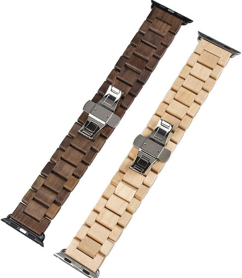 Wooden Watch Band Compatible with Apple Watch, Natural Hardwood Watch Strap Thickened Wrist Bracelet for iWatch Series 8,7, 6, 5, 4, 3, 2, 1, Spor...