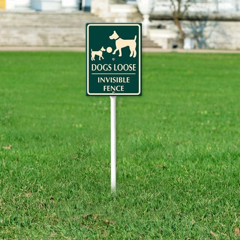 Dogs Loose Invisible Fence Yard Sign with Stake 8x12inch Rustproof Outdoor Aluminum Sign for Yard Garden Lawn Street Outdoor...
