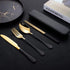 Black Portable Flatware Cutlery Set, TWUTGAYW Stainless Steel Travel Utensils with Case, Reusable Chopsticks Knife Spoons and Forks Set, Gold Camp...