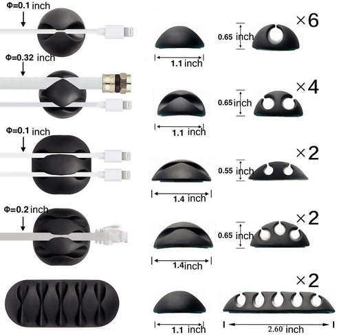 OHill Desk Cable Management Cord Organizer, 24 Pack Black Self Adhesive Cord Holder Cable Clips, Ideal Cable Organizer Wire Keeper for Desk, Night...