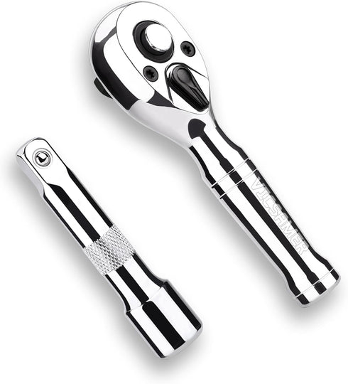 Stubby Ratchet Set- 3/8" Drive Ratchet Handle with a Extension Bars, Gift for Men 72-T Reversible Quick Release Head Premium Mini Ratchet Wrench f...