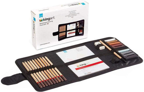 KINGART 140 DRAWING & SKETCHING 25 pc. TRAVEL SET, Graphite, and Charcoal Pencils & Pastels plus Supplies, Art Drawing Kit for Adults, Teens, Begi...