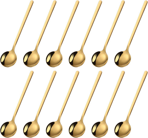 12 Pieces Mini Gold Spoons Stainless Steel Espresso Spoons, 5.24 Inch Demitasse Spoons for Sugar Dessert Cake Ice Cream Soup Antipasto Cappuccino ...