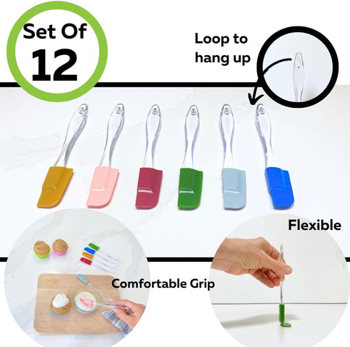 Evelots Set of 12 Mini Silicone Spatula Set for Kitchen Cooking & Baking, Silicone Cooking Utensils Set, Heat Resistant BPA Free - Up To 446 Degre...