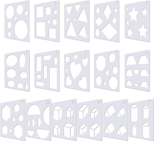 16 Pieces Kids Drawing Stencils Basic Shape Stencils Plastic Drawing Stencil Template Geometry Shape Stencils Reusable DIY Painting Stencils for K...