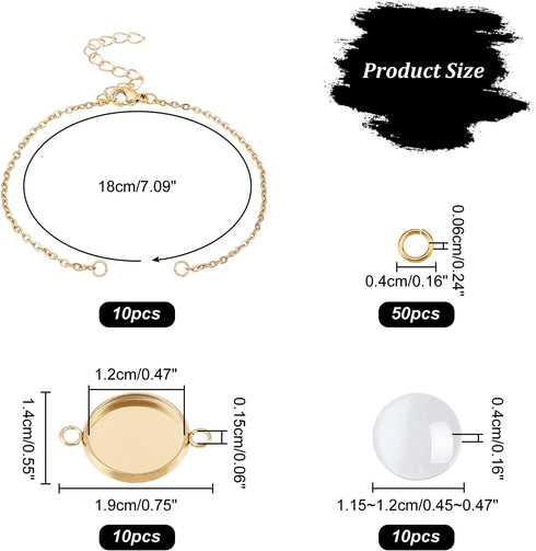 NBEADS 10 Sets Bracelet Bezel Settings, Gold Bracelet Tray Making Kit Including 10 Pcs Stainless Steel Bracelet Chain with Jewelry Bezel Base and ...