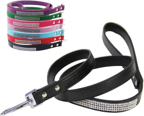 Scicalife PU Leather Dog Leash Training Walking Pet Leash Products Colorful Walking Leashes with Sparkly Studded Rhinestone for Cats or Dogs (Blac...