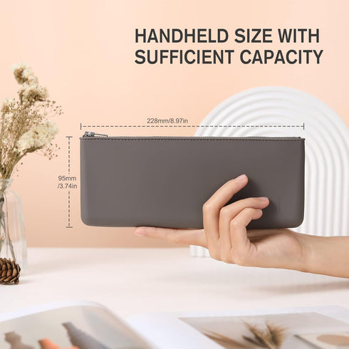 BEZOX Makeup Brush Holder - Stylish Silicone Make Up Brushes Case Organizer, Zipper Cosmetic Brush Bag Pouch for Travel - Light Brown...