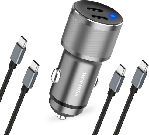 Dual USB C Car Charger, 60W PD (30W + 30W) Super Fast Charging Adapter Metal for iPhone 16/15 Pro Max, Samsung Galaxy S25 Ultra/S25 Plus/S25/S24/S...