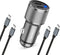 Dual USB C Car Charger, 60W PD (30W + 30W) Super Fast Charging Adapter Metal for iPhone 16/15 Pro Max, Samsung Galaxy S25 Ultra/S25 Plus/S25/S24/S...