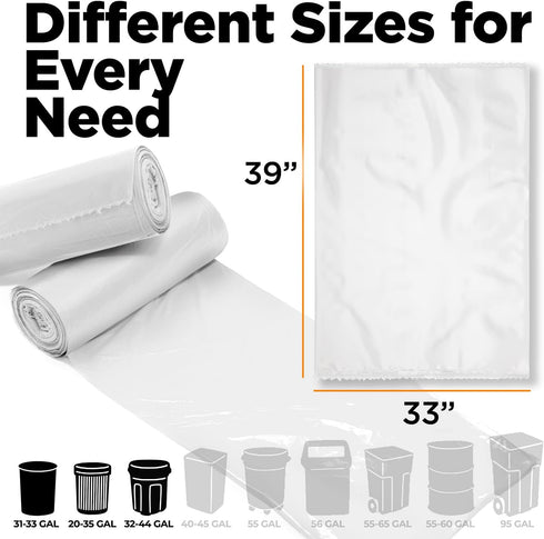 33 Gallon Trash Bags, Recycling Bag, 33 x 39” Garbage Bags (100 COUNT/CLEAR) – Outdoor Industrial Garbage Can Liner for Custodians, Landscapers, L...