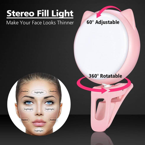 OURRY Selfie Clip on Ring Light, Mini Rechargeable 9 Level Adjustable Brightness Modes with 32 LED, 2-8 Hours, USB Flash Lighting for iPhone/Andro...