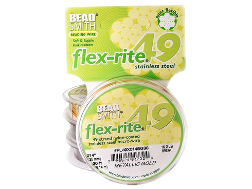 The Beadsmith Flex-Rite Wire – 49 Strand, Nylon Coated, Stainless Steel Beading Wire – Gold Color, 014” Diameter, 30-foot spool – Flexible Wire fo...