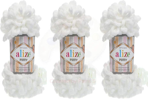 Alize Puffy Baby Blanket Yarn Lot of 3skn 300gr 30yds 100% Micropolyester Soft Yarn Hand Knitting Yarn Super Chunky Bulky Woven Worested Yarn (55 ...
