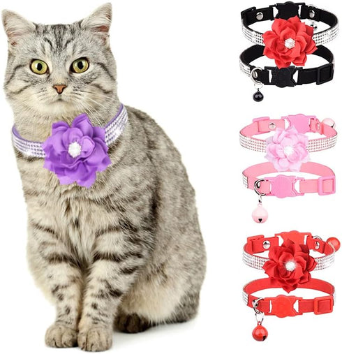 Pimaodog Rhinestones Dog Collar, Cute Dazzling Sparkling Soft Suede Leather Pet Cat Puppy Collars with Bell Soft Velvet Crystal Collars Girl Jewel...