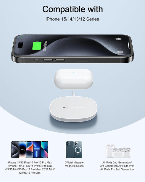NANAMI Magnetic Wireless Charger iPhone Compatible with MagSafe Charger for iPhone 15/14/13/12 Pro/Max/Plus, Fast Wireless Charging Pad Phone Char...